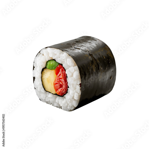 Sushi Roll With Rice, Seaweed, and Vegetables on a Plain White Background in ...
