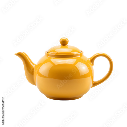 Ceramic Yellow Teapot on a White Background Ready for Serving Tea