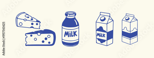 Sketch vector illustration of various milk and cheese products