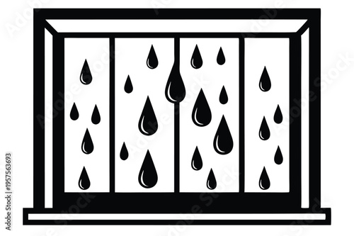 raindrops on window silhouette line art vector illustration
