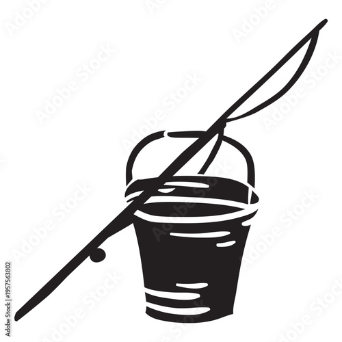 Fishing bucket rod black illustration