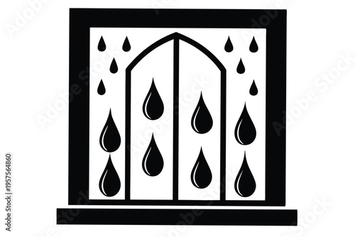 raindrops on window silhouette line art vector illustration