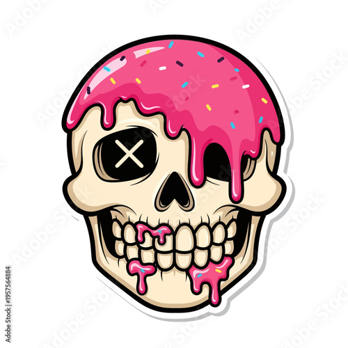 Sweet Skull Donut Illustration - Pink Icing and Sprinkles