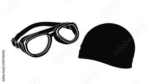 swimming goggles and cap silhouette representing swim sport equipment pool training and water activity