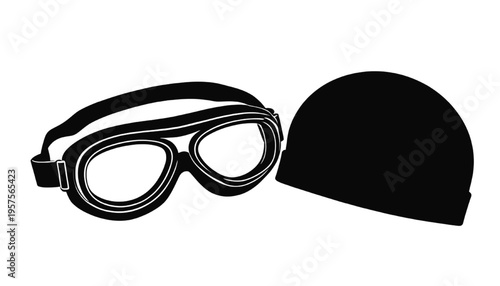 Swimming Goggles and Cap Silhouette Swim Gear Icon. Pool Swim Gear Silhouette Goggles and Cap Minimal Design.