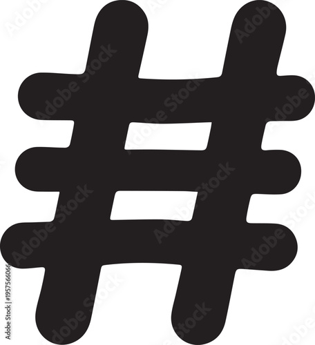Bold black hashtag symbol icon representing social media tag category digital communication and online trend design illustration