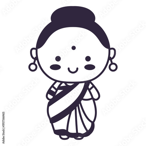 Stroke cute woman indian wear