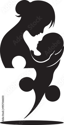 Mother holding baby silhouette puzzle piece mother baby silhouette - Symbol of Connection, Love and Motherhood for Mother’s Day