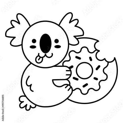 Canvas Print Cute happy koala donut stroke