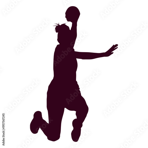 Jumping female handball player people silhouette