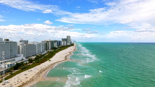 Pull out and rise aerial video Miami Beach