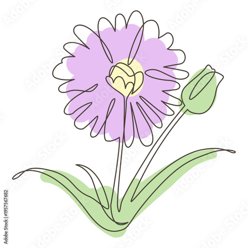 Leafy sunflower line drawing stroke