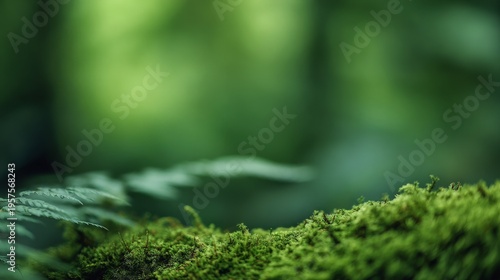 Close-up of lush green moss in a tranquil forest setting, showcasing nature's beauty.