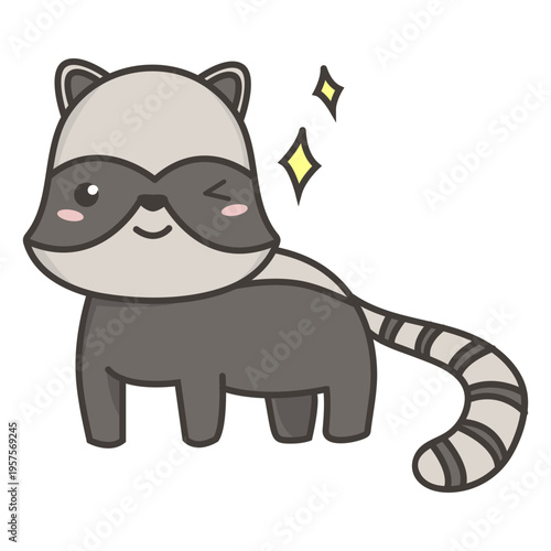 Kawaii racoon winking flat