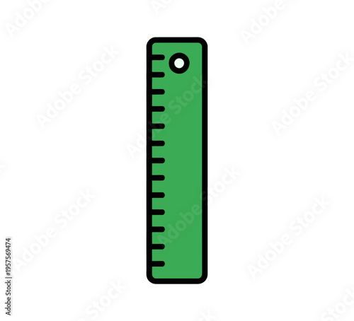 A green ruler icon with a hole at the top, designed as a flat vector graphic for measurement and design purposes.