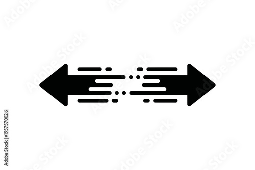 A minimalist vector graphic of two arrows pointing in opposite directions with a dotted line in between