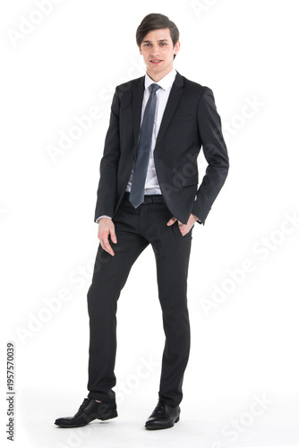 businessman in a black suit on a white background