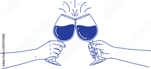 Two hands clinking wine glasses in a celebratory toast gesture