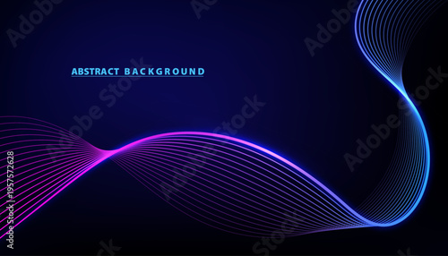 Futuristic glowing wave background with smooth neon curves, purple and blue gradient lines, modern abstract digital flow design for technology and presentation templates.