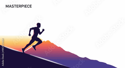 Silhouette of a male runner ascending a hill with determination.