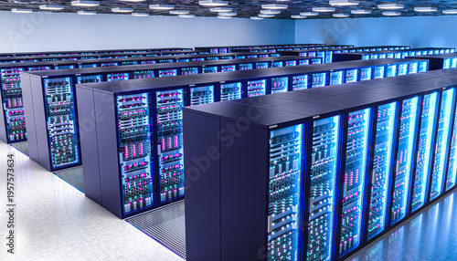 Server racks 3d computer working in data center