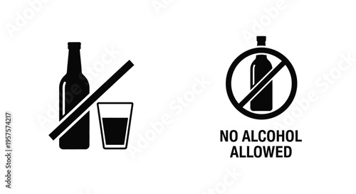 Prohibition symbol featuring bottles glass and a no alcohol warning