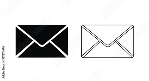 Two envelope icons one filled one outlined in black and white