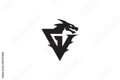 Dynamic gv logo featuring fierce dragon head integrated into sharp geometric design