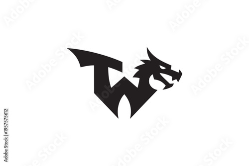 Dynamic tw logo design featuring a fierce dragon head silhouette creative identity
