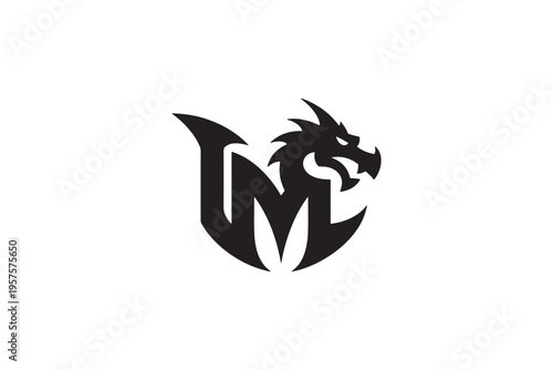 Dynamic um logo design features a fierce dragon head for a powerful brand identity