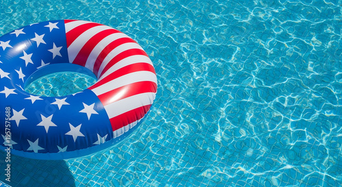 Independence day pool fun with patriotic american floats on water