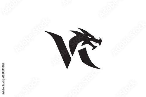 Dynamic vr logo design featuring a fierce dragon head integrated with letter v