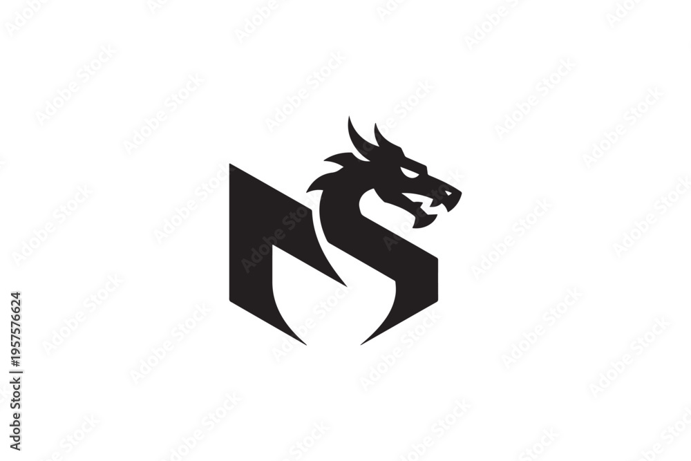 Fototapeta premium Dynamic dragon head merged with stylized 'ns' monogram logo design