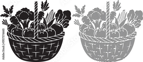 Two intricately woven baskets filled with vibrant flowers and greenery