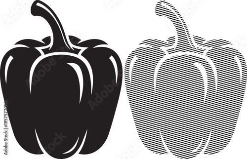 Black and white textured comparison of bell peppers showcasing different surface patterns.