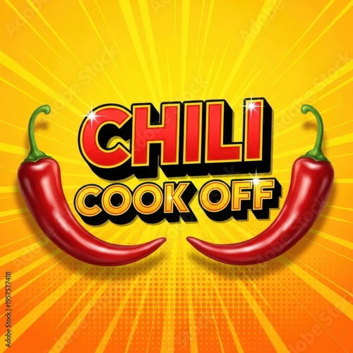 Vibrant chili cook-off event with fiery red peppers and bold text design illustration