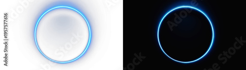 Canvastavla Neon cyan ring with misty effect and reflection dynamic glow for futuristic port