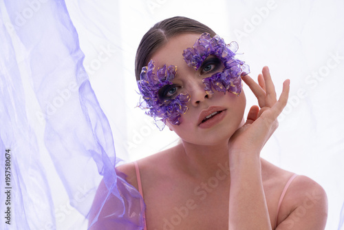 Photography Enchanting beauty in a mystical setting adorned with delicate floral masks and s