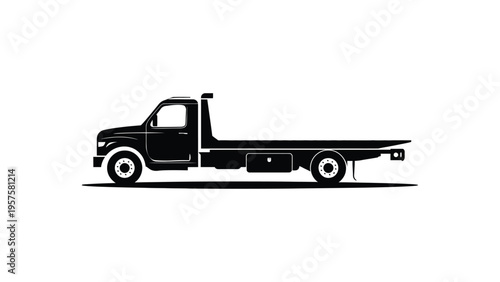 Tow Truck Flatbed Vehicle Illustration Side View Transport Service Recovery Hauler Automobile Assistance Logistics Concept Design