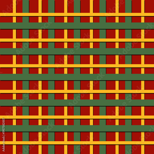 Minimal red, green, and yellow plaid seamless pattern with clean geometric lines. Simple modern textile background ideal for branding, packaging, and digital design.