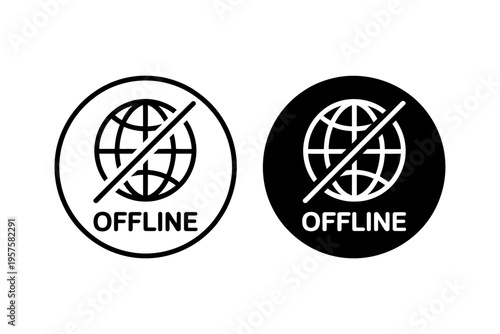 A minimalist vector graphic illustration of two offline icons with a globe and diagonal line