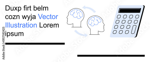 Education, analytical thinking, mathematics, problem-solving, mental processes, brainstorming. Two brain icons with arrows and a calculator. Education and analytical thinking concept