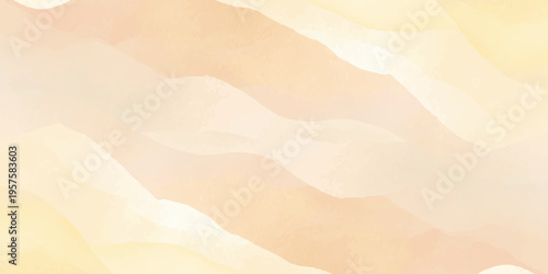 Abstract soft yellow and peach wavy background with paper texture, elegant flowing silk curves for backdrop