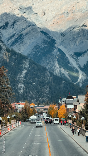 Banff Avenue Canada Rocky Mountains Autumn Street Town Tourism Travel Scenic Landscape Nature
