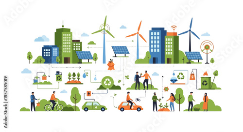 Sustainable Cityscape with Renewable Energy and Eco-Friendly Living