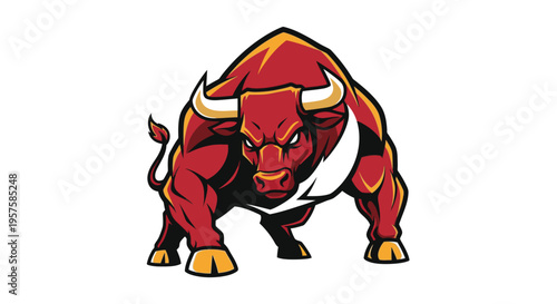 Strong bull illustration standing ready vector isolated on white background