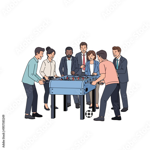Diverse Business Team Playing Foosball Table Soccer Game in Office Break Room