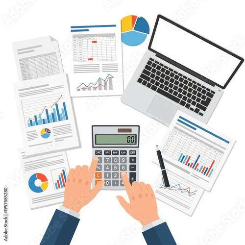 Accounting and Financial Analysis with Calculator and Laptop