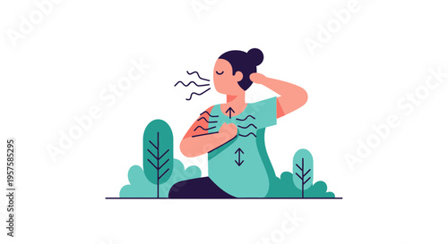 Woman Deep Breathing Exercise in Nature