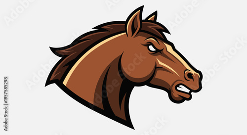 Stylized brown horse head illustration with angry expression isolated